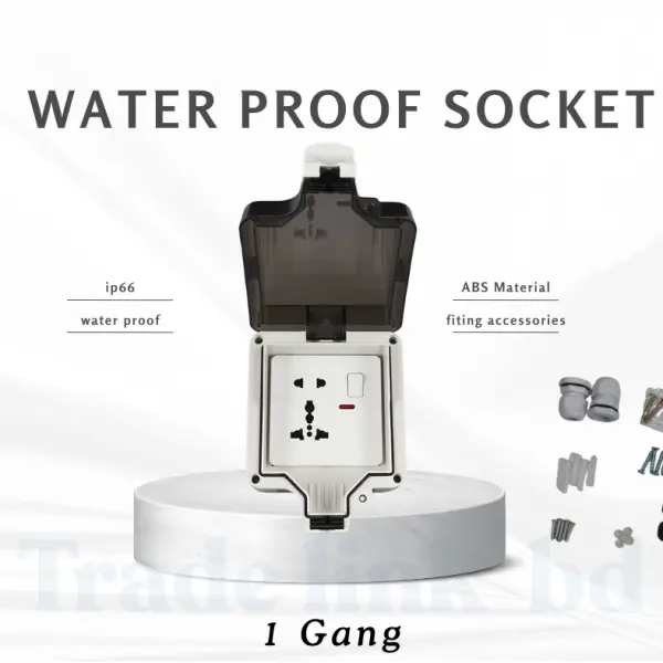 Universal Outdoor Wall Socket, Weatherproof Power Outlet with Cover, Waterproof IP66 2-Gang Switched Socket (White)