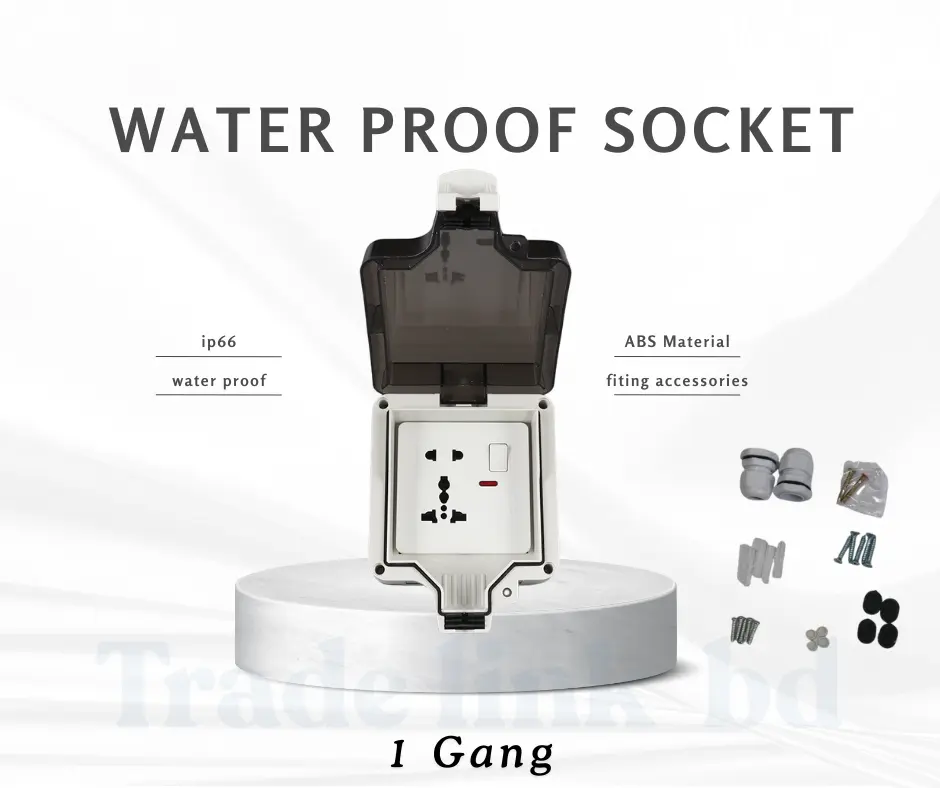 Universal Outdoor Wall Socket, Weatherproof Power Outlet with Cover, Waterproof IP66 2-Gang Switched Socket (White)