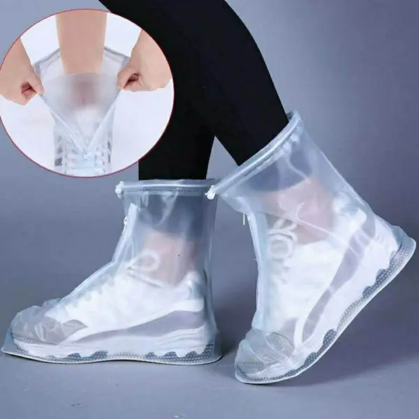 Waterproof Shoe Covers, Reusable & Foldable Rain Boot Shoe Cover with Zipper, Non-Slip, Reflector, Men Women Rain Gear, Black (CLEAR  L size (40-41)