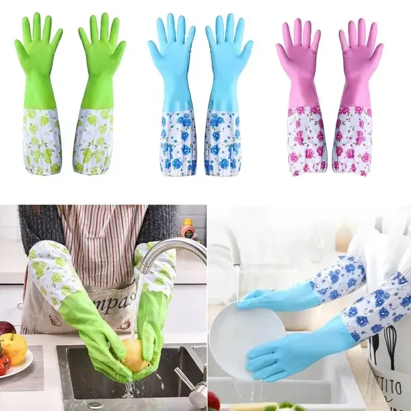 Reusable Waterproof Household Latex Hand Gloves for Kitchen Dish Washing Laundry Cleaning Gardening and Sanitation, pack of 2 (Green)