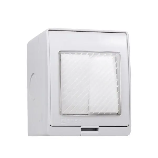 AC110-250V 20A Wall Switches 2 Gang 1 Way Waterproof Press Button Wall Light Switches Switch Socket (White- 2 gang)
