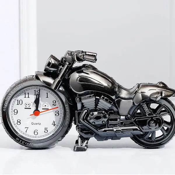 Motorcycle Design Desktop Alarm Clock – Stylish Tabletop Home & Office Decor (mate black)