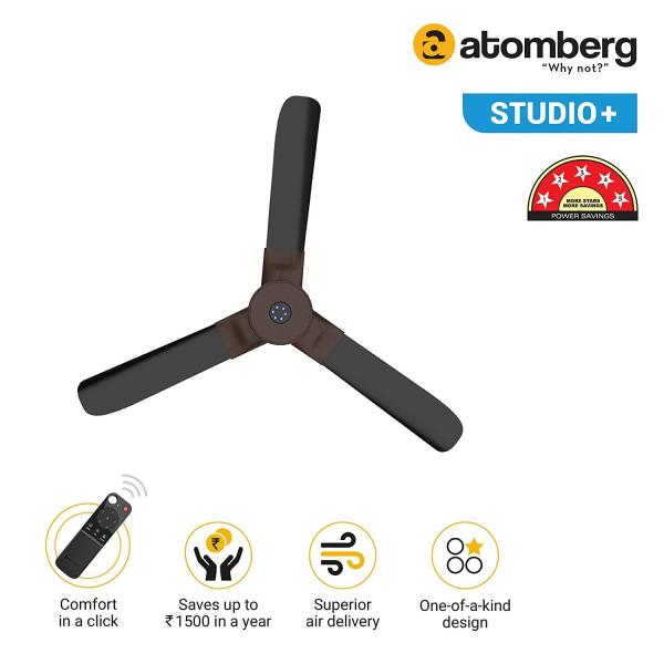 atomberg Studio+ 1200mm BLDC Motor 5 Star Rated Ceiling Fans for Home with Remote Control | Upto 65% Energy Saving High Speed Fan with LED Lights | 2+1 Year Warranty (Earth Brown)