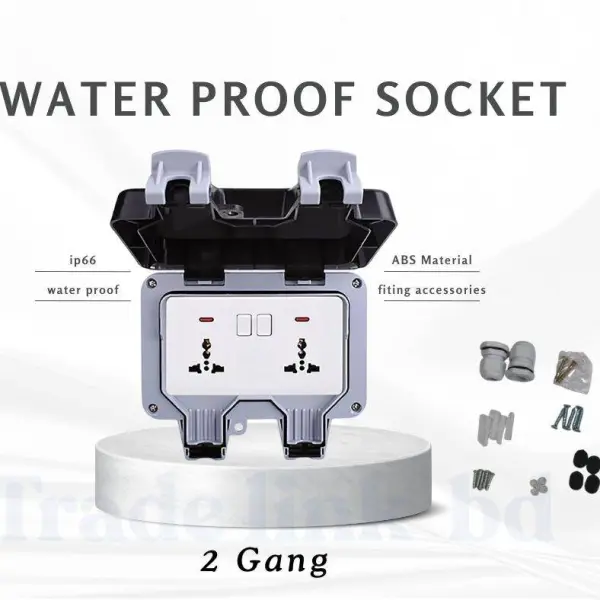 Universal Outdoor Wall Socket, Weatherproof Power Outlet with Cover, Waterproof IP66 2-Gang Switched Socket (white and mate black)