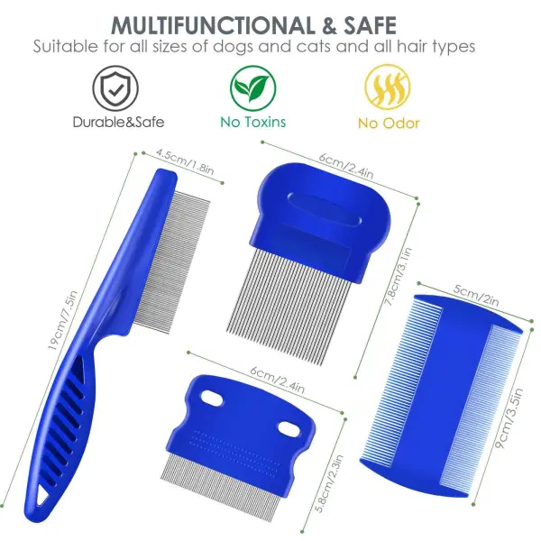 Flea Lice Comb, Stainless Steel Dog Cat Grooming Combs with Rounded Teeth, Double Sided Professional Pet Tear Stain Remover, Dematting Tool for Small, Medium & Large Pets (opp 7.5cm*5.5cm)