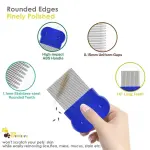 Flea Lice Comb, Stainless Steel Dog Cat Grooming Combs with Rounded Teeth, Double Sided Professional Pet Tear Stain Remover, Dematting Tool for Small, Medium & Large Pets (Long Handle  14*3)