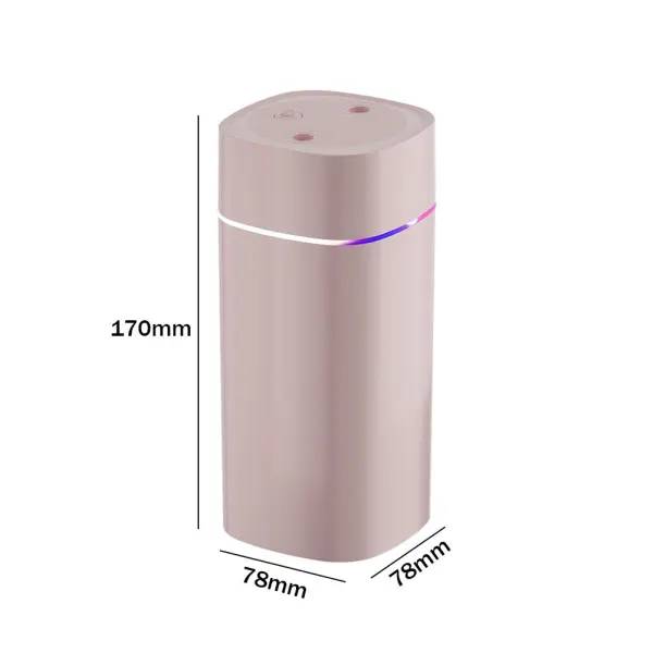 600ML Dual Spray Air Humidifier with Night Light – Silent Cool Mist Diffuser & Air Purifier for Home, Office, Bedroom, and Car (light pink)