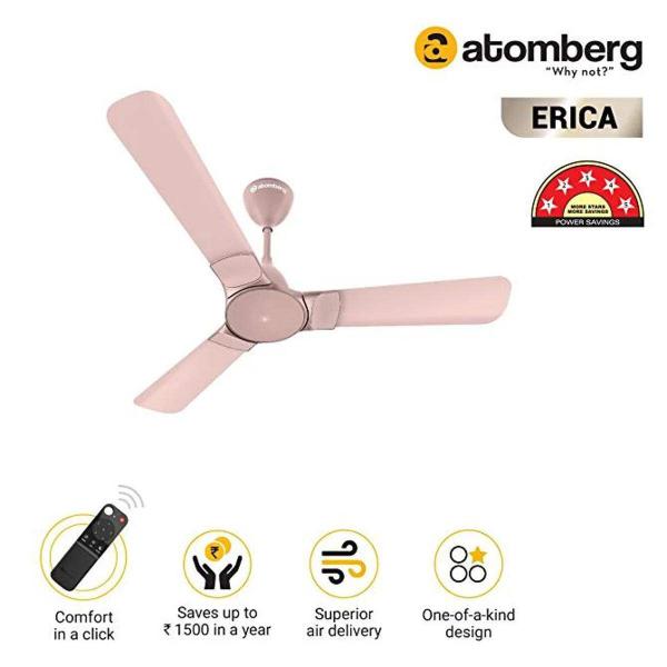 Atomberg Erica 1200 mm BLDC Motor with Remote 3 Blade Ceiling Fan (Lotus Pink)