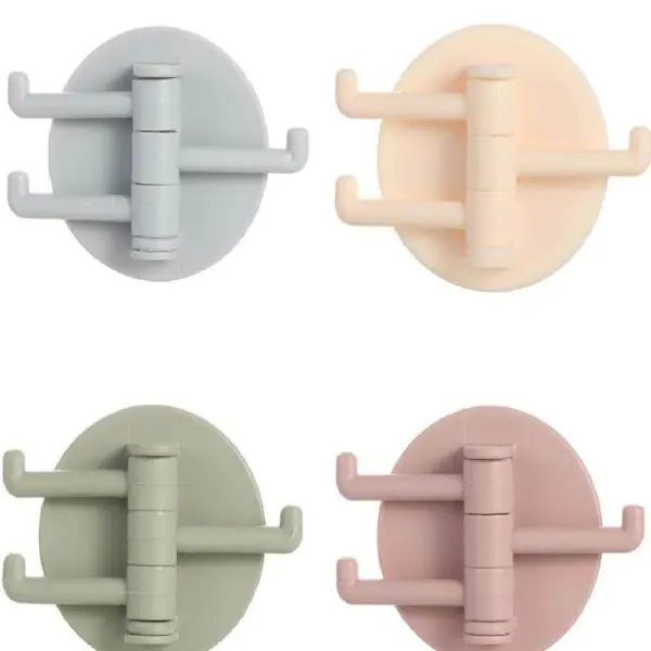 Multifunctional Bathroom Wall Shelf with Rotating Hook | Strong Hook Rack | Free Punching Seamless Trace Wall Organizer (Multicolor 2 pcs)