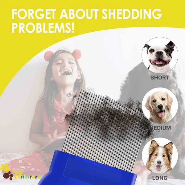Flea Lice Comb, Stainless Steel Dog Cat Grooming Combs with Rounded Teeth, Double Sided Professional Pet Tear Stain Remover, Dematting Tool for Small, Medium & Large Pets (Naked opp 5.5cm*6cm)