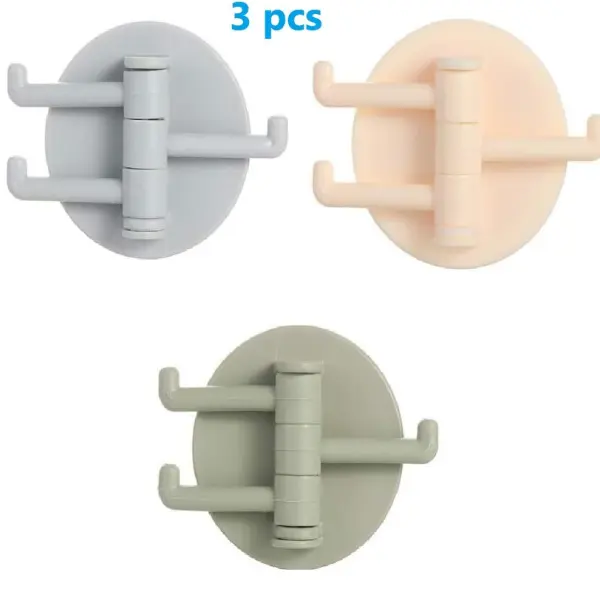 Multifunctional Bathroom Wall Shelf with Rotating Hook | Strong Hook Rack | Free Punching Seamless Trace Wall Organizer (Multicolor 3 pcs)