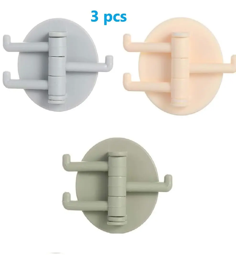 Multifunctional Bathroom Wall Shelf with Rotating Hook | Strong Hook Rack | Free Punching Seamless Trace Wall Organizer (Multicolor 3 pcs)