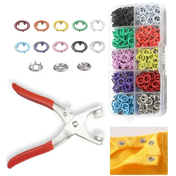 100 Sets Metal Snaps Buttons with Fastener Pliers Press Tool Kit Perfect for DIY Crafts Clothes Hats and Sewing, Snap Button Fasteners Kit for Clothing Sewing