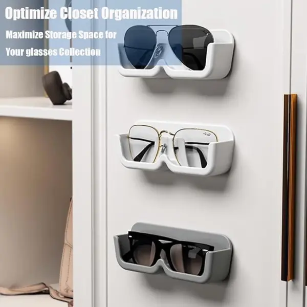 Wall Mounted Eyeglasses & Sunglasses Organizer Storage Display Holder (No Drill, Adhesive) (White)