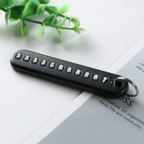 Anti-Lost Metal Keychain with Phone Number Tag | Double Pendant Keyring for Car, Bike, Office & Home Keys (number card  black)