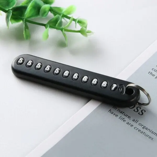 Anti-Lost Metal Keychain with Phone Number Tag | Double Pendant Keyring for Car, Bike, Office & Home Keys (number card  black)