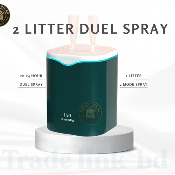 Portable USB Air Humidifier 2000ML (2L) – Green Dual Spray Whisper-Quiet Bedroom & Home Humidifier