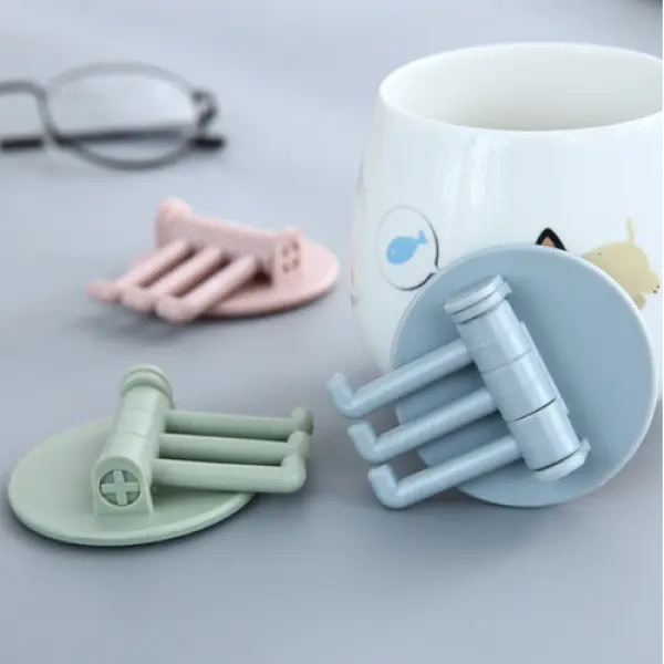 Multifunctional Bathroom Wall Shelf with Rotating Hook | Strong Hook Rack | Free Punching Seamless Trace Wall Organizer (Multicolor 2 pcs)
