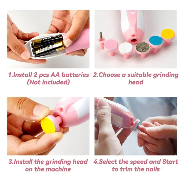 Nail File Drill for Baby No Sharp Claws Hurt, 6 in 1 Safety Cutter Trimmer Clipper for Toes and Fingers( blue & Pink) (Rectangular pink)