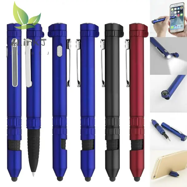 6-in-1 Multifunctional Pen with LED Light, Stylus, Compass | Outdoor Survival Tool for Military, Travel & Emergency