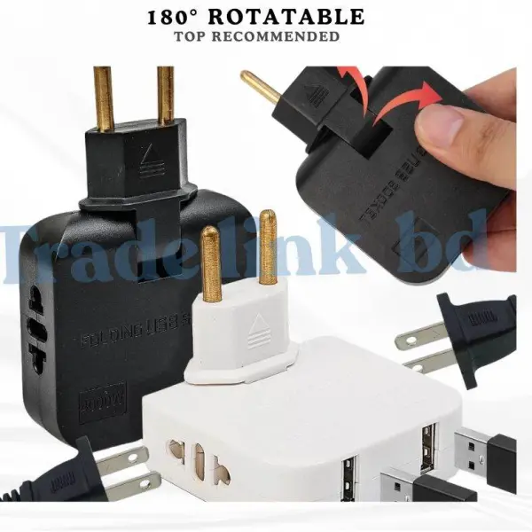 4-in-1 Multi Travel Socket Plug with USB Power Converter Adapter, 180° Rotating (Blue)