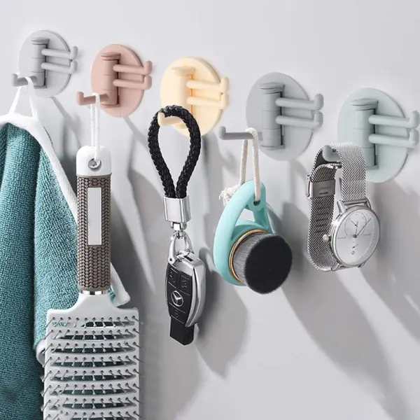 Multifunctional Bathroom Wall Shelf with Rotating Hook | Strong Hook Rack | Free Punching Seamless Trace Wall Organizer (Multicolor 2 pcs)