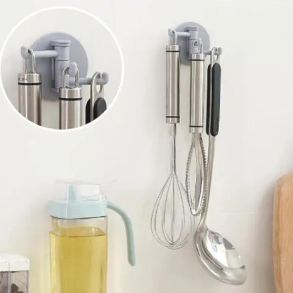 Multifunctional Bathroom Wall Shelf with Rotating Hook | Strong Hook Rack | Free Punching Seamless Trace Wall Organizer (Multicolor 4 pcs)