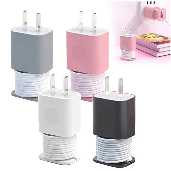 2 IN 1 Silicone Charger Protector with Cord Wrap, Silicone Power Adapter Case for iPhone, Snapback Charger Winder Compatible with 18W/20W Charger, 1.65 x 1.1 inches (Charger not Included) (Black)