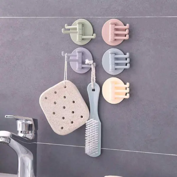 Multifunctional Bathroom Wall Shelf with Rotating Hook | Strong Hook Rack | Free Punching Seamless Trace Wall Organizer (Multicolor  1 pcs)