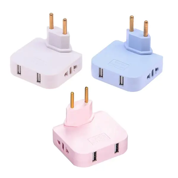 4-in-1 Multi Travel Socket Plug with USB Power Converter Adapter, 180° Rotating (Blue)