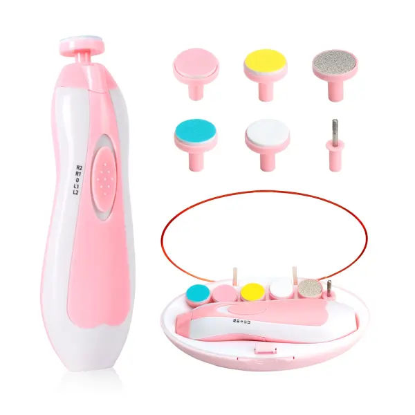 Nail File Drill for Baby No Sharp Claws Hurt, 6 in 1 Safety Cutter Trimmer Clipper for Toes and Fingers( blue & Pink) (Rectangular pink)