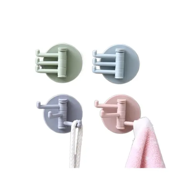 Multifunctional Bathroom Wall Shelf with Rotating Hook | Strong Hook Rack | Free Punching Seamless Trace Wall Organizer (Multicolor 4 pcs)
