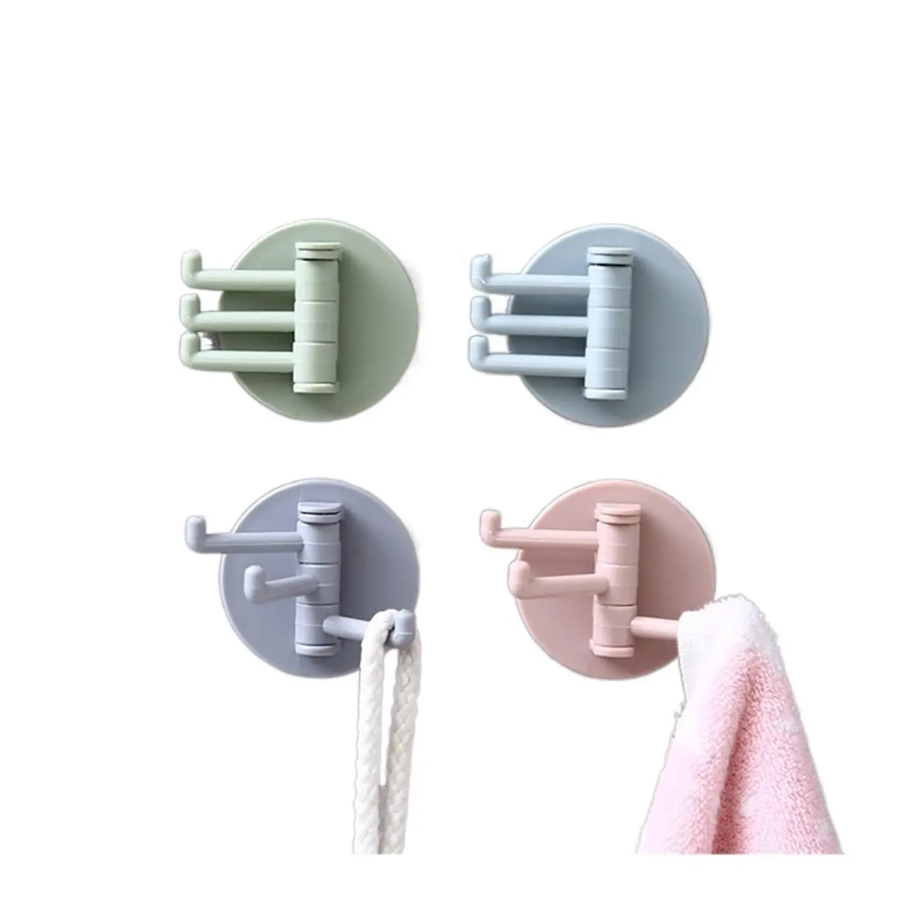 Multifunctional Bathroom Wall Shelf with Rotating Hook | Strong Hook Rack | Free Punching Seamless Trace Wall Organizer (Multicolor 4 pcs)