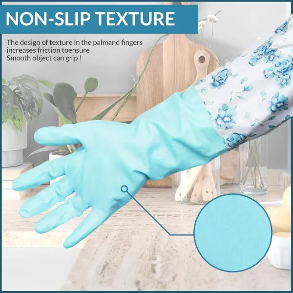 Reusable Waterproof Household Latex Hand Gloves for Kitchen Dish Washing Laundry Cleaning Gardening and Sanitation, pack of 2 (Blue girdle)