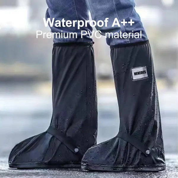 Waterproof Shoe Covers, Reusable & Foldable Rain Boot Shoe Cover with Zipper, Non-Slip, Reflector, Men Women Rain Gear, Black (Black XLsize (40-42))