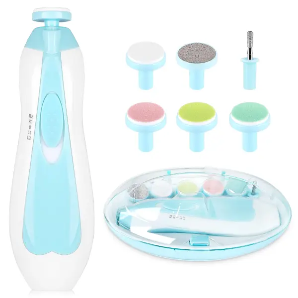 Nail File Drill for Baby No Sharp Claws Hurt, 6 in 1 Safety Cutter Trimmer Clipper for Toes and Fingers( blue & Pink) (Rectangular Blue)