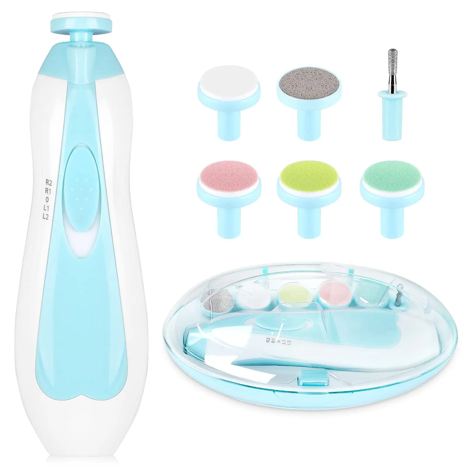 Nail File Drill for Baby No Sharp Claws Hurt, 6 in 1 Safety Cutter Trimmer Clipper for Toes and Fingers( blue & Pink) (Rectangular Blue)