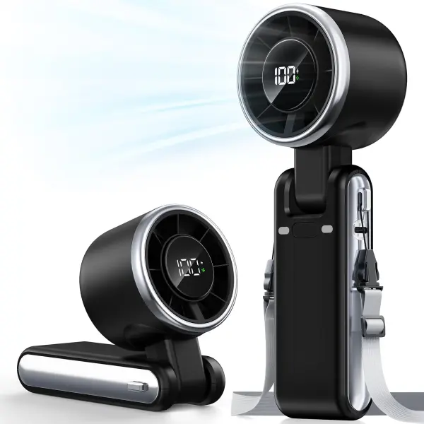 Mini Rechargeable Turbo Fan Portable Handheld Turbo Fan with massive Battery 5-Speed Adjustable Wind, Smart Digital LED Display, Hanging Neck & Handheld USB Rechargeable Fan (Black)