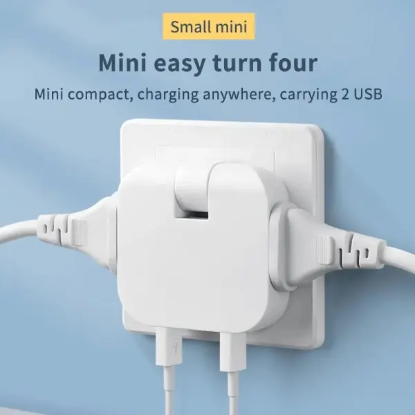 4-in-1 Multi Travel Socket Plug with USB Power Converter Adapter, 180° Rotating (White)