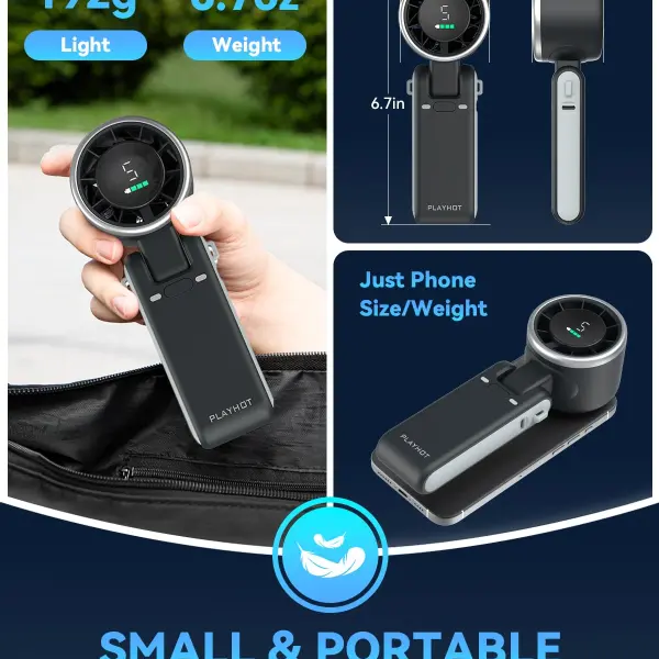 Portable Handheld Turbo Fan - 5 Gear High Speed 4000mAh Rechargeable Mini Personal Hand Fan Blow Cold Air, Battery Operated Travel Essentials, Beach Vacation, Gifts for Women, Men (black