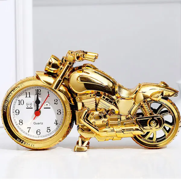 Motorcycle Design Desktop Alarm Clock – Stylish Tabletop Home & Office Decor  Golden color (goold)