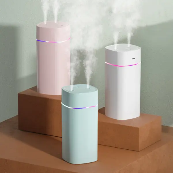 600ML Dual Spray Air Humidifier with Night Light – Silent Cool Mist Diffuser & Air Purifier for Home, Office, Bedroom, and Car (Light White)