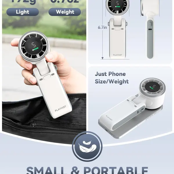Portable Handheld Turbo Fan - 5 Gear High Speed 4000mAh Rechargeable Mini Personal Hand Fan Blow Cold Air, Battery Operated Travel Essentials, Beach Vacation, Gifts for Women, Men (White)