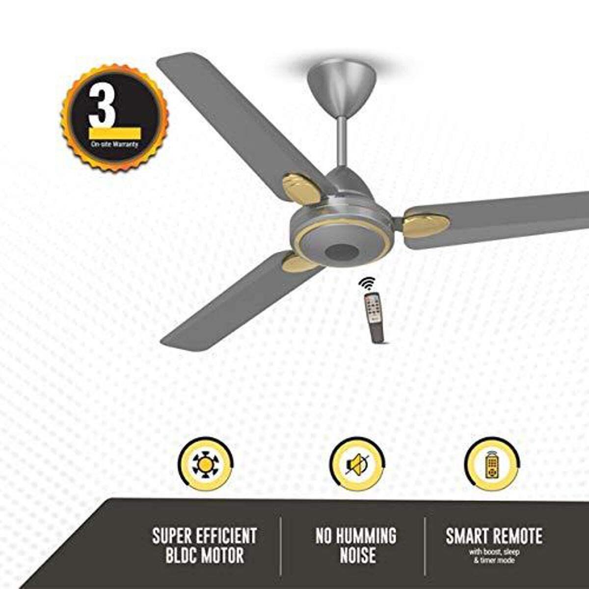 Remote Control India's Most Energy Saving Certified Gorilla Efficio Ceiling Fan (Sand Grey)