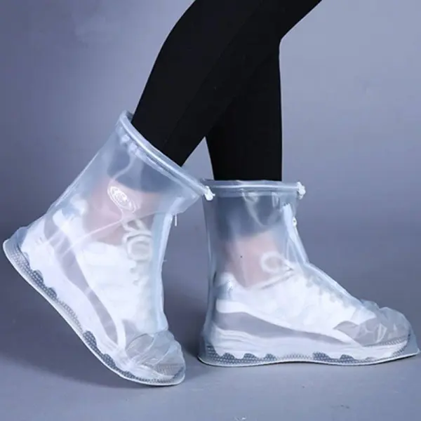 Waterproof Shoe Covers, Reusable & Foldable Rain Boot Shoe Cover with Zipper, Non-Slip, Reflector, Men Women Rain Gear, Black (CLEAR XL( 42-43))
