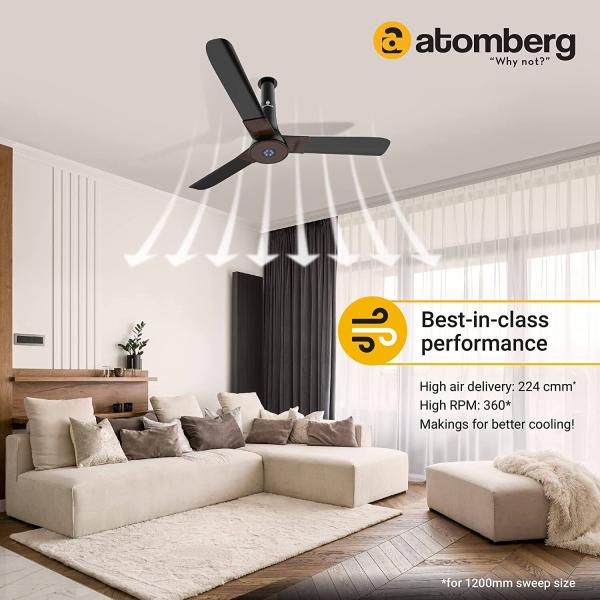 atomberg Studio+ 1200mm BLDC Motor 5 Star Rated Ceiling Fans for Home with Remote Control | Upto 65% Energy Saving High Speed Fan with LED Lights | 2+1 Year Warranty (Earth Brown)