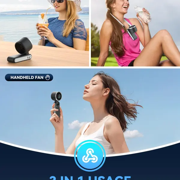 Portable Handheld Turbo Fan - 5 Gear High Speed 4000mAh Rechargeable Mini Personal Hand Fan Blow Cold Air, Battery Operated Travel Essentials, Beach Vacation, Gifts for Women, Men (black