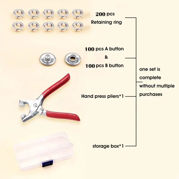 100 Sets Metal Snaps Buttons with Fastener Pliers Press Tool Kit Perfect for DIY Crafts Clothes Hats and Sewing, Snap Button Fasteners Kit for Clothing Sewing