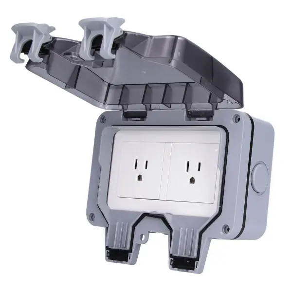 Weatherproof Wall Socket Box, 15A 250V IP66 Waterproof Outdoor Waterproof Socket Vertical Install US Style Good Sealing with Screw for Gardens for Garages