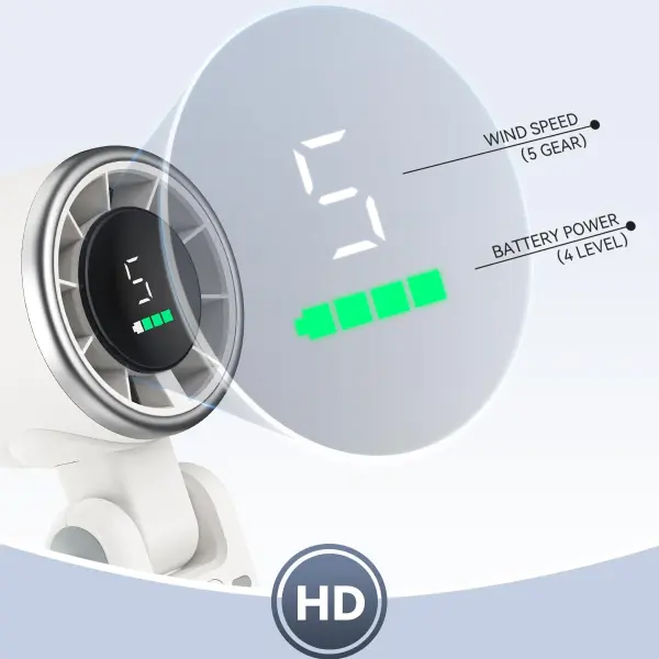 Mini Rechargeable Turbo Fan Portable Handheld Turbo Fan with massive Battery 5-Speed Adjustable Wind, Smart Digital LED Display, Hanging Neck & Handheld USB Rechargeable Fan (White)